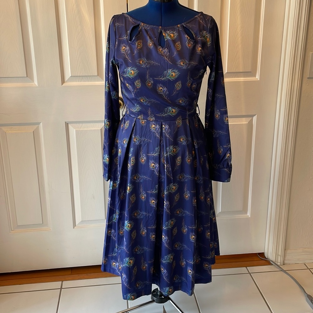Lindy Bop Dress. Peacock feather print